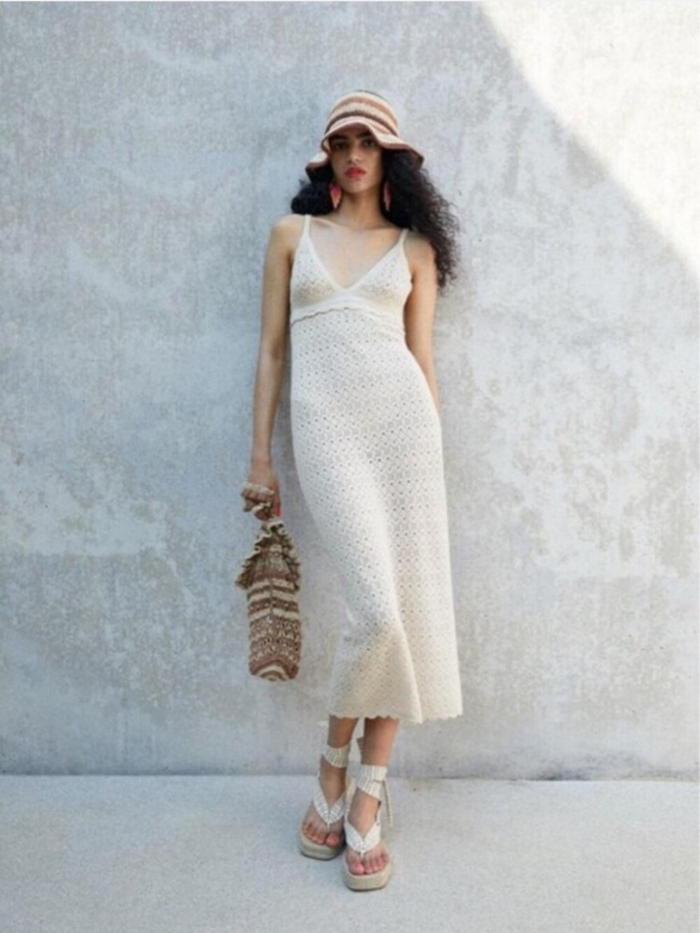 Zara-Cream Crochet V-Neck Maxi Dress